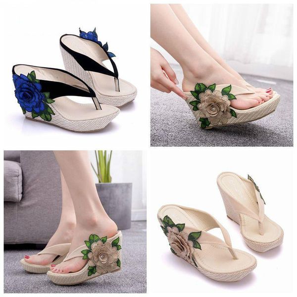 

woman slippers lady home casual beach flip flops sandals women summer high heel, Black