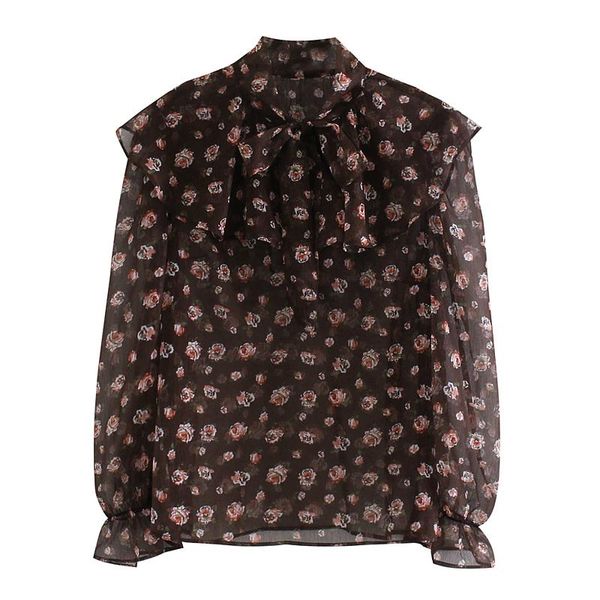 

novalya vintage bow blouses women fashion loose floral printed shirts elegant ruffles long sleeve female ladies hj women's &, White