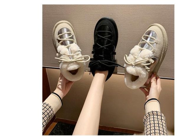 

boots 2021 design school girl's fashion snow fur women casual winter flat black silver short boot lady outdoor size 40 #p68