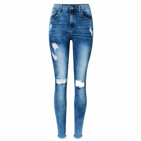 

plus size jeans woman high waist autumn winter stretch denim cotton skinny ripped for women streetwear women's, Blue