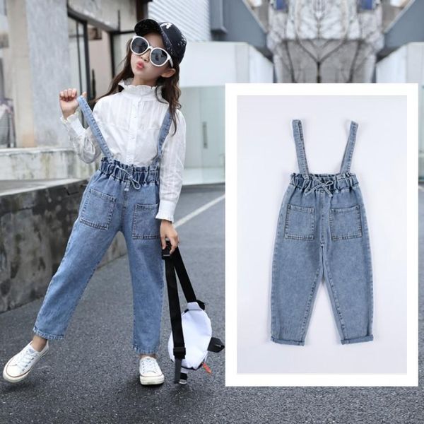 

jumpsuits kids girl suspender jeans spring autumn children denim jumpsuit overalls teenage clothing girls casual pants, Blue