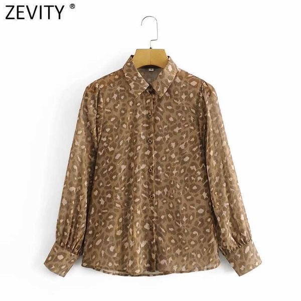 

zevity women vintage turn down collar leopard print metal line casual smock blouse female chiffon shirts chic blusas ls9047 210603, White