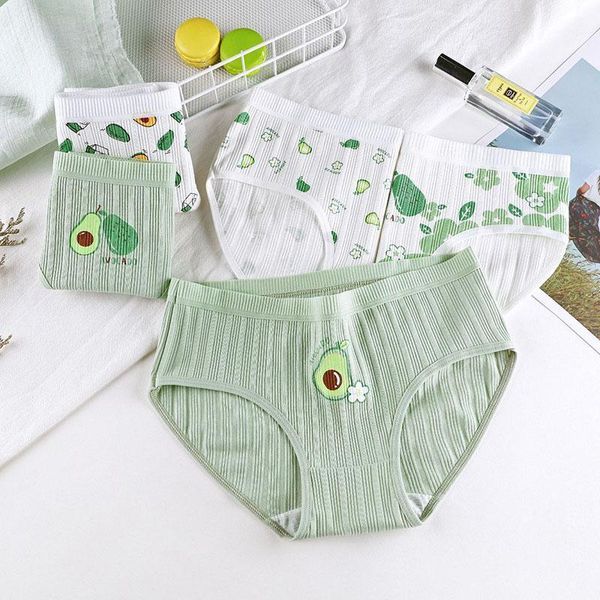 

women's panties 3pcs/pack avocado printed women underwear female green fruit cotton briefs lingerie cute soft breathable underpants 202, Black;pink
