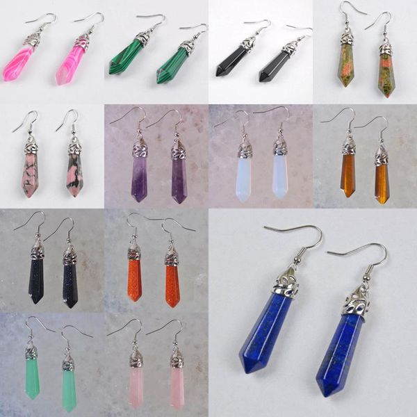 

green malachite rhodonite opal tigereye sandstone aventurine lapis crystal column stone gem beads dangle earrings women jewelry & chandelier, Silver