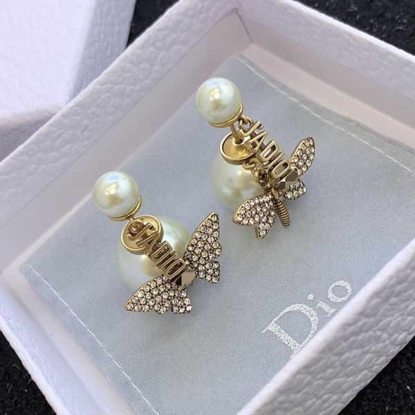 

75% off outlet online family new letter butterfly dragonfly pearl earrings net red classic fashion earrings female, Silver