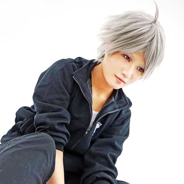 

anime haikyuu sugawara koushi silver gray short high temperature fiber hair high school volleyball club koushi sugawara cospl, Black
