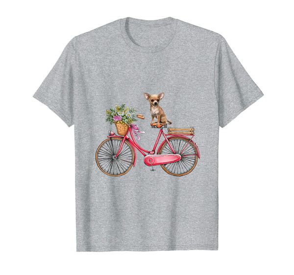 

vintage sketch drawing bike bicycle flower chihuahua t-shirt, White;black