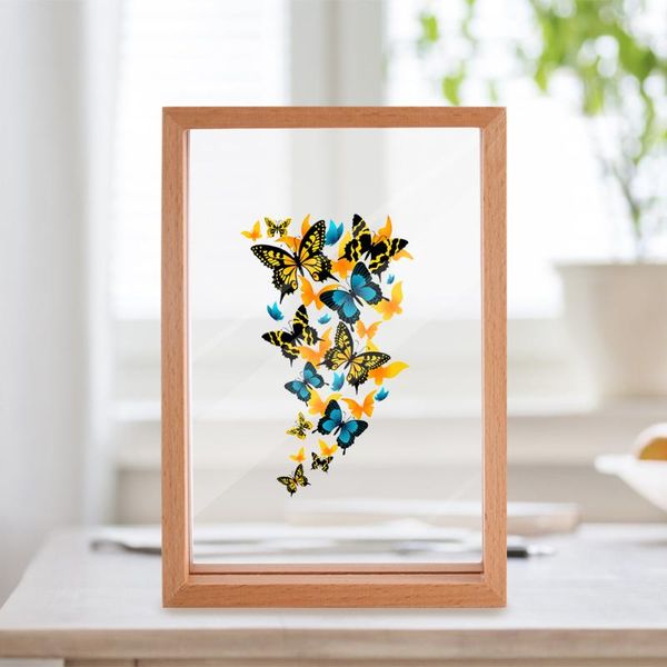 

exquisite butterflies pattern solid wood 6 inch acrylic placing pos ornaments durable fine groove waterproof deskdecor frames