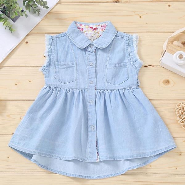 

girl's dresses denim girl blouses clothing autumn baby girls jeans shirts solid jean children kids sleeveless blouse year, Red;yellow