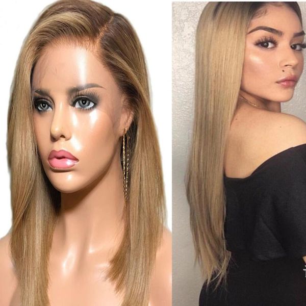 

synthetic wigs ombre long straight 8/27 lace front for women middle part natural brown blonde daily use/ party/ cosplay, Black