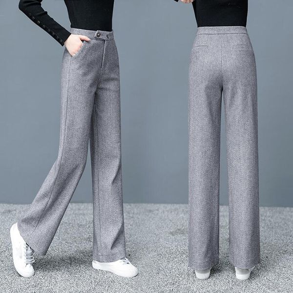 

capris thick legged trousers warm clothing women's wool pants 2021 autumn high waist in a straight line, Black;white
