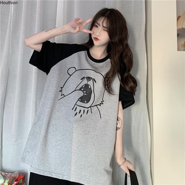 

women's t-shirt oversize cartoons summer fashion casual o-collar korean tees pure cotton short-sleeved houthion, White