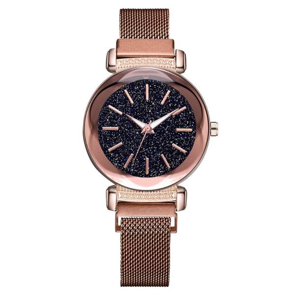 

wristwatches rose gold luxury starry sky womens watches mosaic diamond quartz mesh belt magnetic buckle relogio feminino selling #d, Slivery;brown