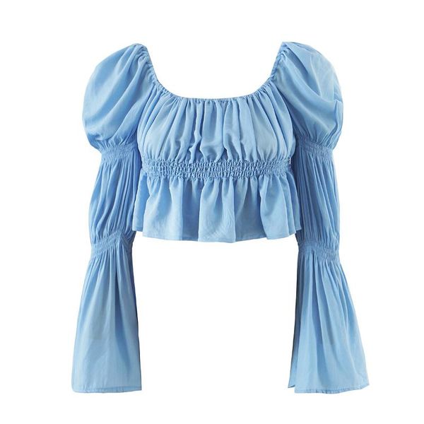 

women's blouses & shirts jcÂ·kilig 2021 french retro court style lotus root trumpet sleeve short high waist shirt l9798, White