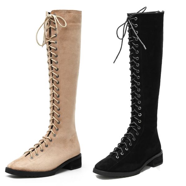 

Womens Boots 2021 Autumn Winter New Woman Knee-high boots Suede Cross Straps Fashion Motorcycle Boots High Tube Rider Boot, Black