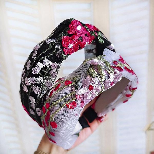Dame Retro Stickerei Blume Spitze Haar Bands Stirnband Für Frauen Quer Breite Hoop Zubehör Koreanische Kopfschmuck Clips Barrettes