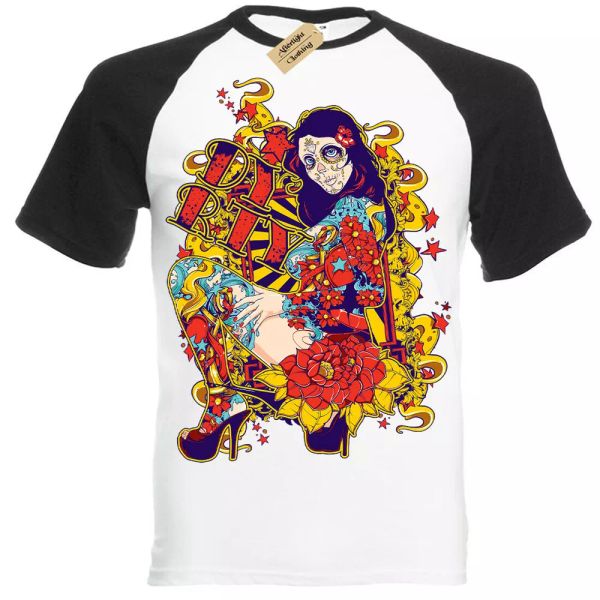 

tatuaje freak camiseta dirty tinta addicted tattood mujer manga corta bÃ©isbol, White;black
