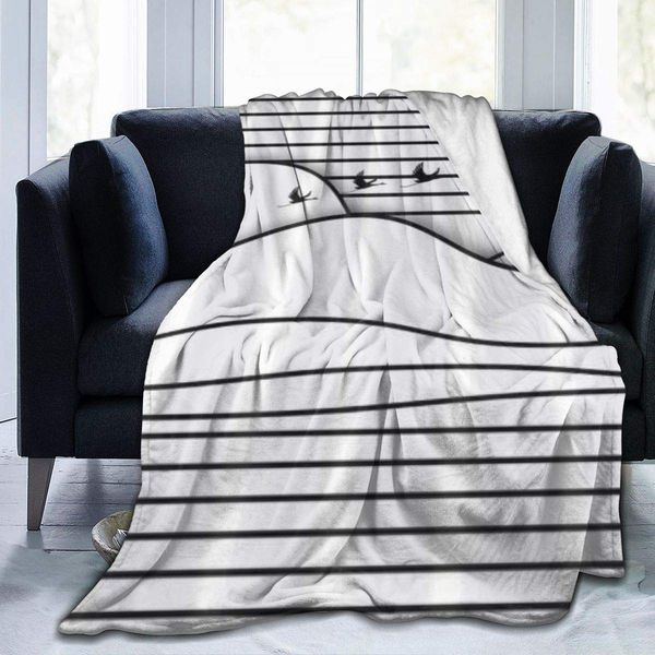 

throw blanket for kids teens adults lightweight soft warm black white line wave and sun seagull microfiber all season living