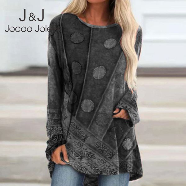 

jocoo jolee casual print o neck loose tee shirt ladies harajuku women vintage y2k long sleeve t shirt plus size irregular 210518, White