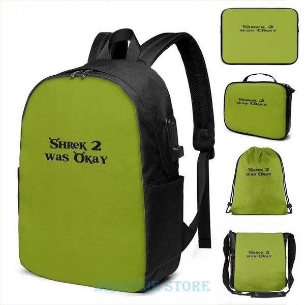 

backpack funny graphic print shrek 2 was okay usb charge men school bags women bag travel laptop