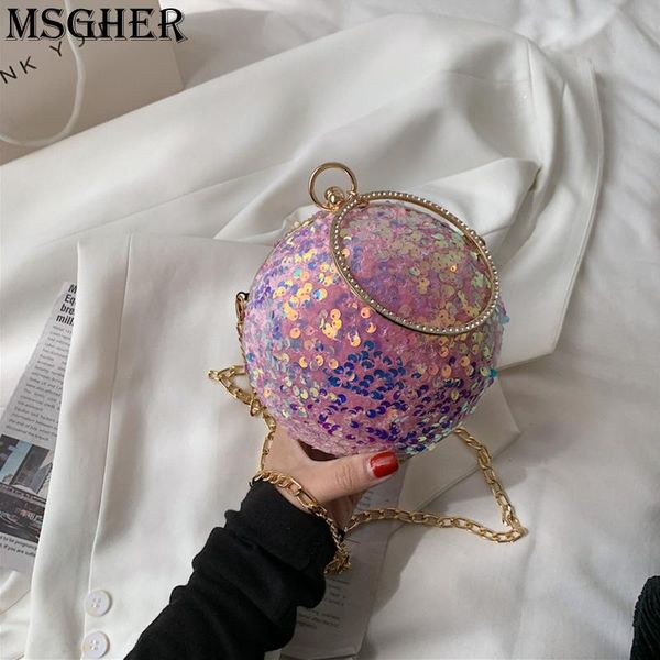 

evening bags handheld small round bag sequins female personality chain cross-body temperament elegant banquet fashion shining