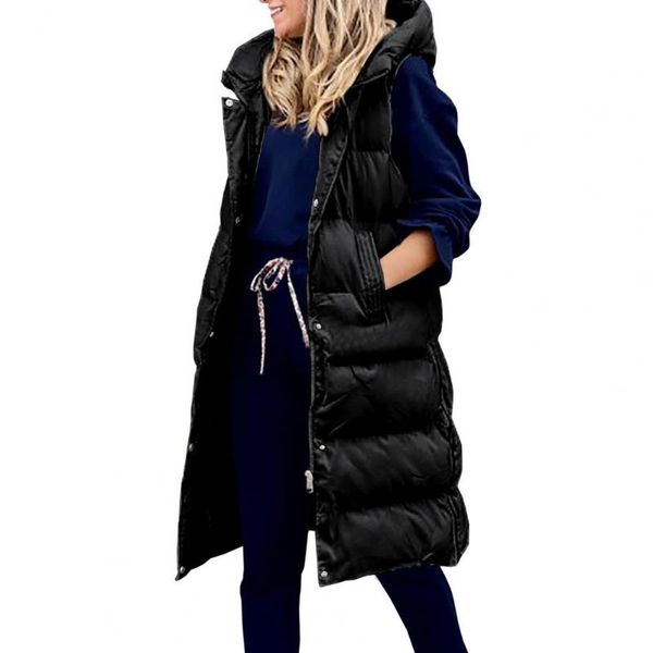 

women's trench coats winter sleeveless down coat solid color single-breasted casual hooded warm women jacket long, Tan;black