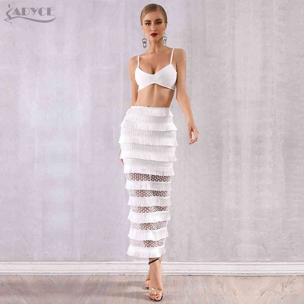 

summer women bodycon bandage sets vestidos 2 two pieces set spaghetti strap tassels celebrity evening party dress 210423, White