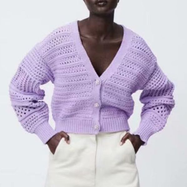 

autumn za women knitted sweater fashion jewelry button long sleeve loose vintage short lady outwear 210422, White;black