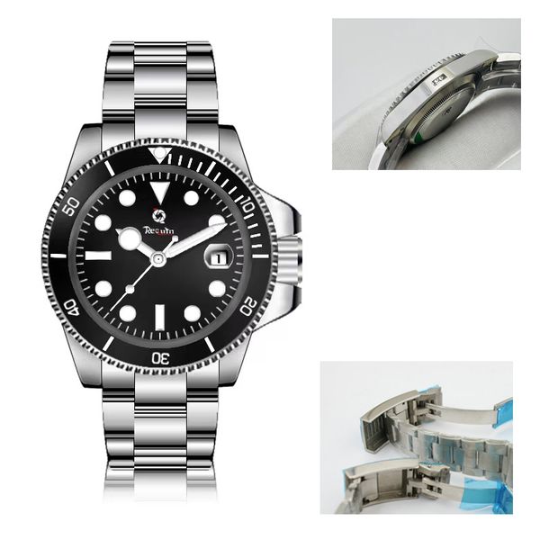 

men's luxury watch automatic mechanical 126610 silver white stainless steel case sapphire black three-hand calendar dial adjustable str, Slivery;brown