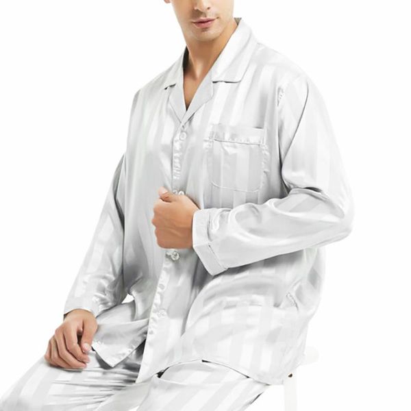 

men's sleepwear fashion pajamas 2pcs pyjamas button faux silk casual pijamas, Black;brown
