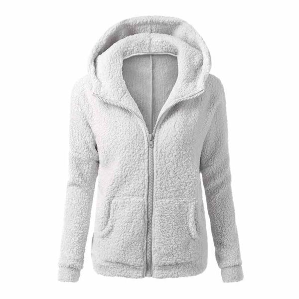 

women's hoodies & sweatshirts women fashion warm soft fluffy hooded coat ladies casual basic zip up pocket overcoat jacket outwear, Black