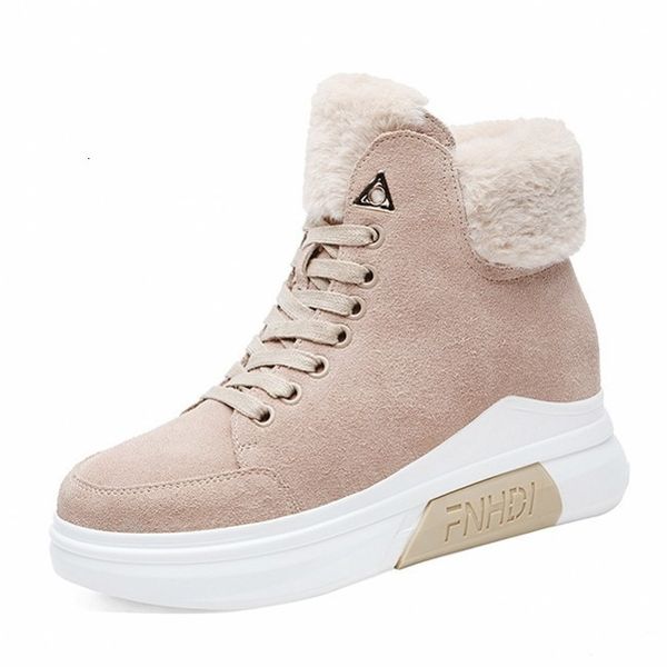 

boots women shoes autumn winter leisure genuine leather height increasing short ladies casual lace up snow m0020 l582, Black