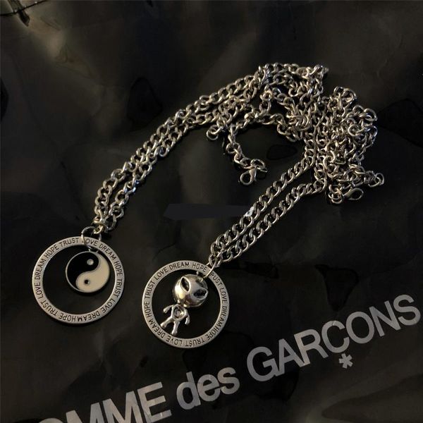

alien tai chi pendant necklace ins hip hop trend bungee men and women necklaces, Silver