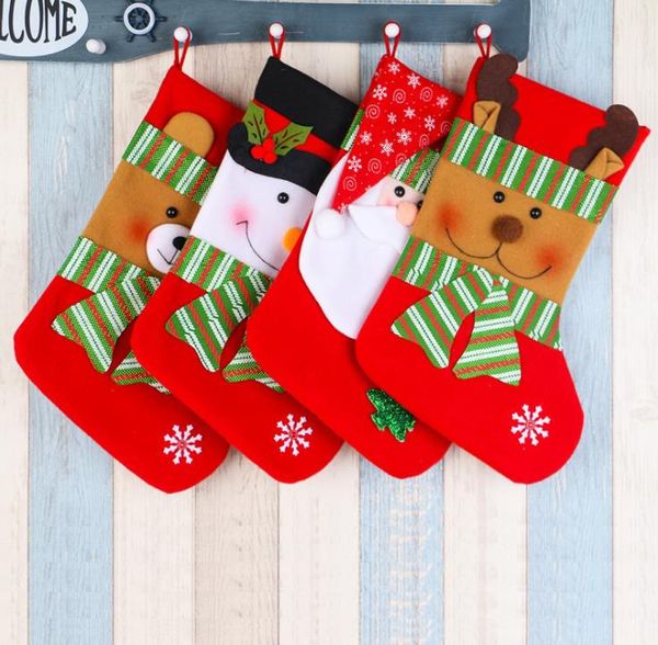 Forniture natalizie decorazioni per sacchetti regalo ciondoli che danno calze a sacco ornamenti high-end a strisce grande pupazzo di neve rosso e verde fiocco di neve calza di Natale SN2850