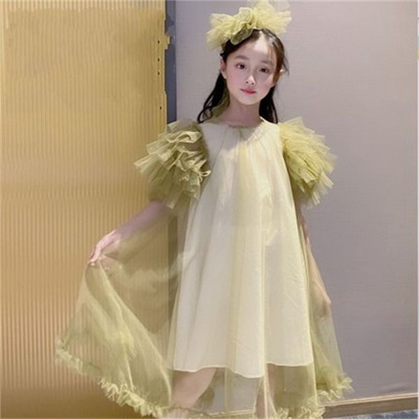 Vestito da principessa delle ragazze di modo 2021 Abiti eleganti di pizzo per bambina estiva verde Per i più piccoli Vestiti per il pannello esterno della festa di compleanno delle ragazze dei capretti 656 Y2