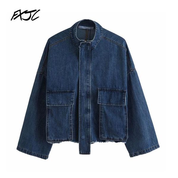 

round neck denim women's long-sleeved single-breasted chic jacket korean harajuku work pocket female coat jackets, Black;brown