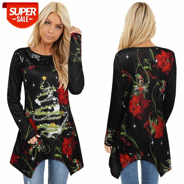 

[in stock]autumn and winter christmas european american women's fashion round neck slim long-sleeved printed t-shirt women #v43e, White