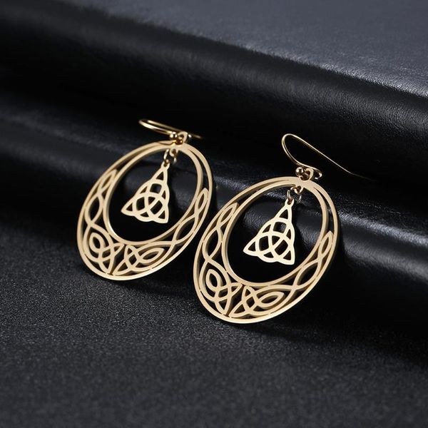 

hoop & huggie skyrim vintage irish celtics knot earrings for women 2021 stainless steel gold color big wicca viking jewelry, Golden;silver