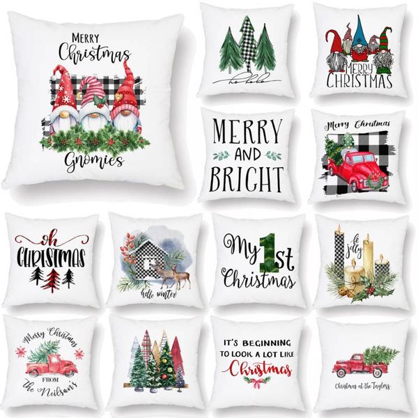 

cushion/decorative pillow christmas festival cushion cover noel santa claus car decor case white polyester sofa pillowcase decoration 45x45c
