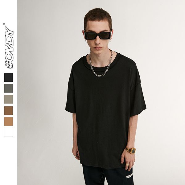 

wxwovdy men's summer new street fashion brand back cut loose solid color personality simple men's short sve t-shirt, White;black