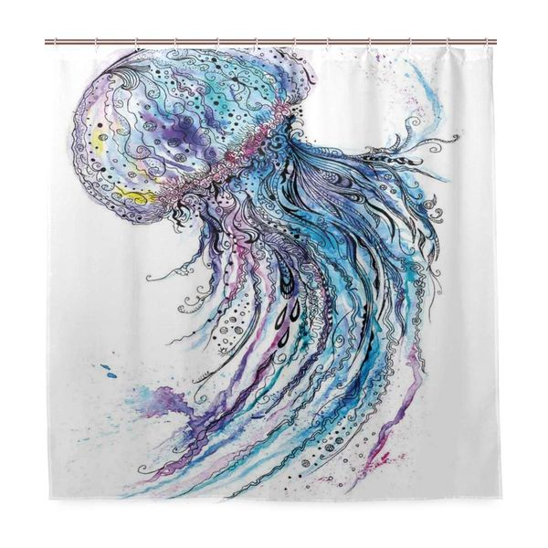 

shower curtain,jellyfish aqua colors creative print bath curtain closet curtain home bathroom decor cloth fabric set with hooks