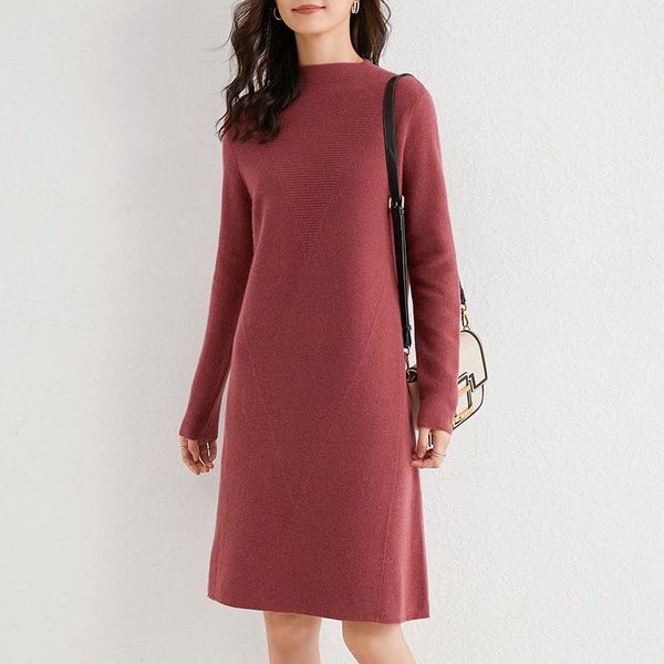 

casual dresses sweater female bodycon winter o-neck long sleeve elasticity dress women's clothing 100% real wool knitted midi, Black;gray
