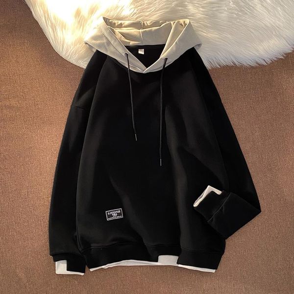 

men's hoodies & sweatshirts 2021 autumn fashion hooded men casual quality korean jogger texture loose basic pullovers black