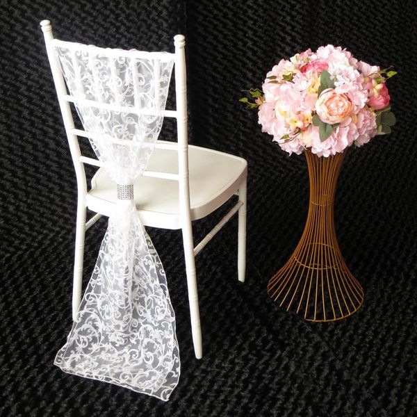 

pcs 30cm * 200 cm flocking organza chair sash elegance with diamond buckle sashes