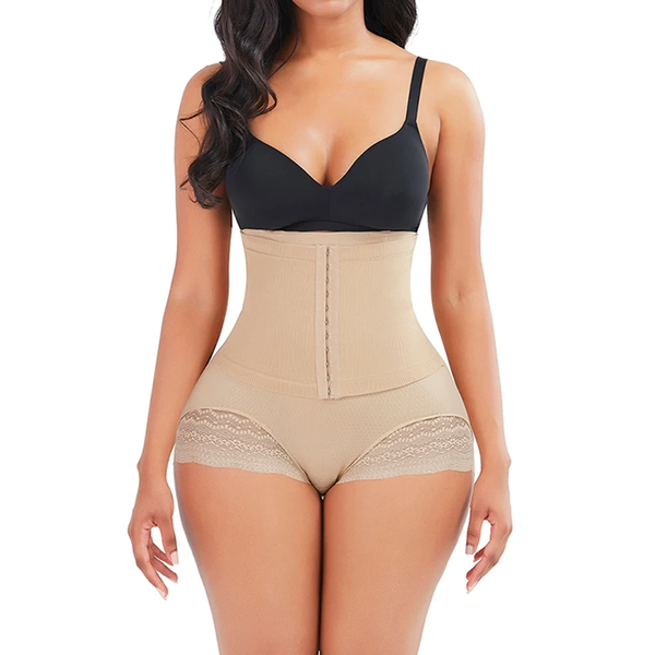 

women's shapers corset mystery women high waist seamless panties shaper with front hooks tummy control bulifter lace pattern, Black;white