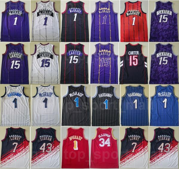 Equipe Retro Basquete Penny Hardaway Vintage Jerseys Tracy McGrady 1 Vince Carter 15 para esporte desgaste camisa fãs homem preto branco azul roxo vermelho qualidade superior para homens