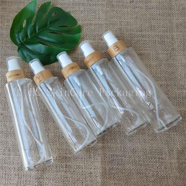 

storage bottles & jars glass bottle with bamboo cover lid clear lotion spray pump make-up skin care container