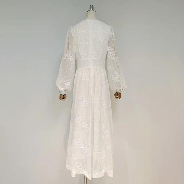 

casual dresses vintage embroidery dress for women v neck lantern long sleeve high waist solid midi female 2021 clothes, Black;gray