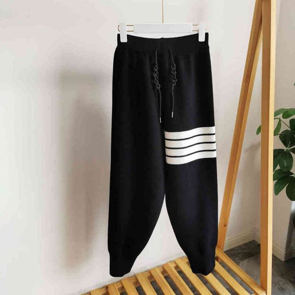 

tb classic yarn dyed four bar loose casual versatile thickened knitted wool harem pants, White;black