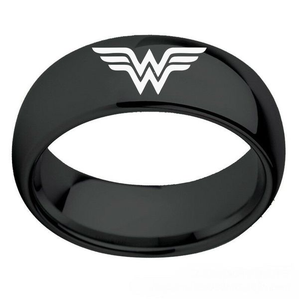 

8mm punk rings titanium steel wonder woman symbol band gift size 6-13, Silver